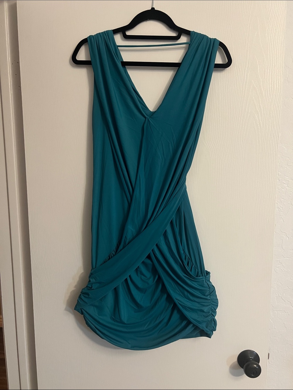 Teal Draped V-Neck Sleeveless Dress